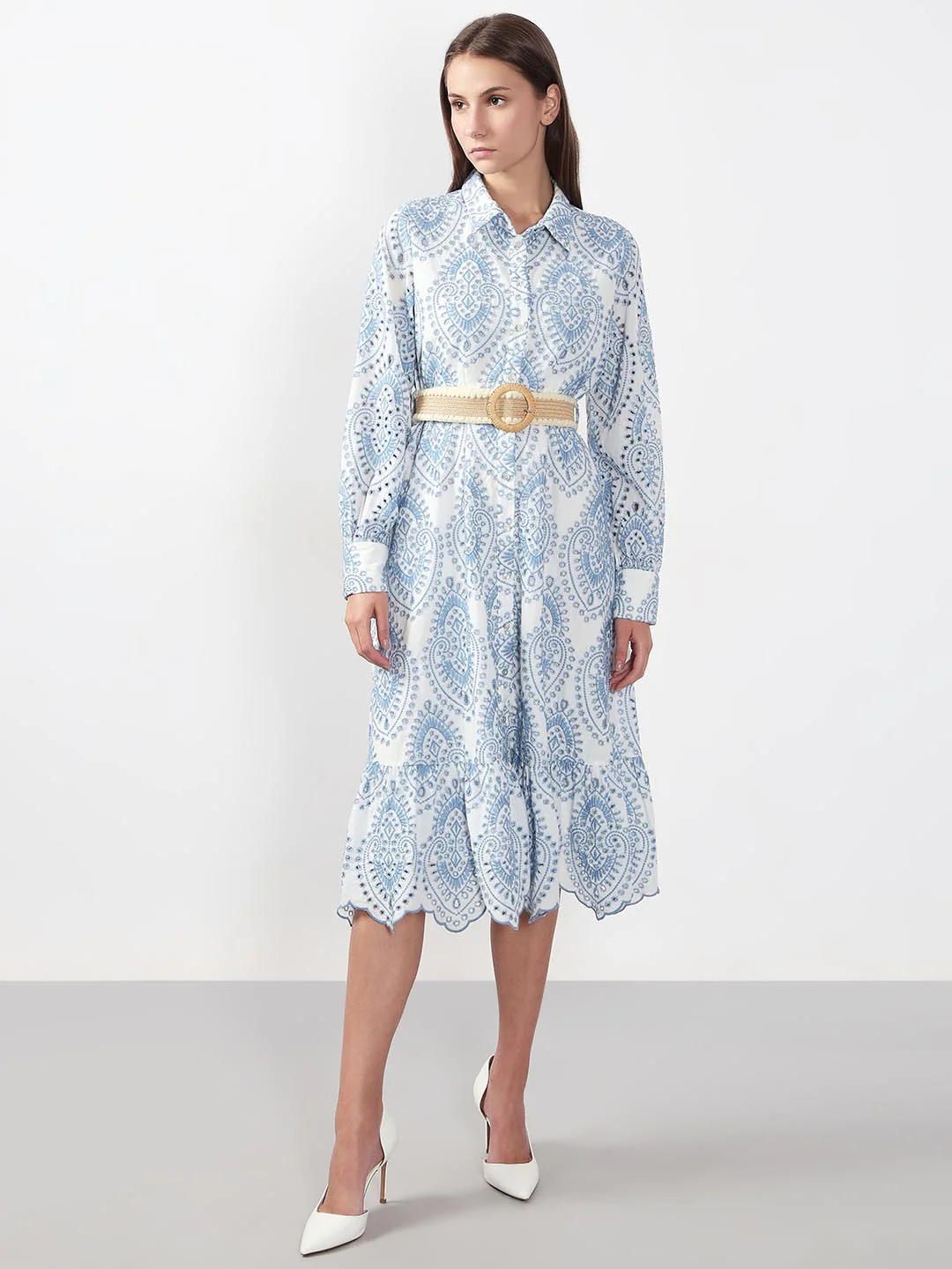 Vero Moda White Schiffli Embroidered Shirt Dress - Image 2