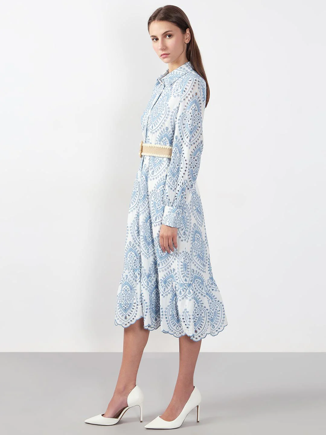 Vero Moda White Schiffli Embroidered Shirt Dress - Image 3