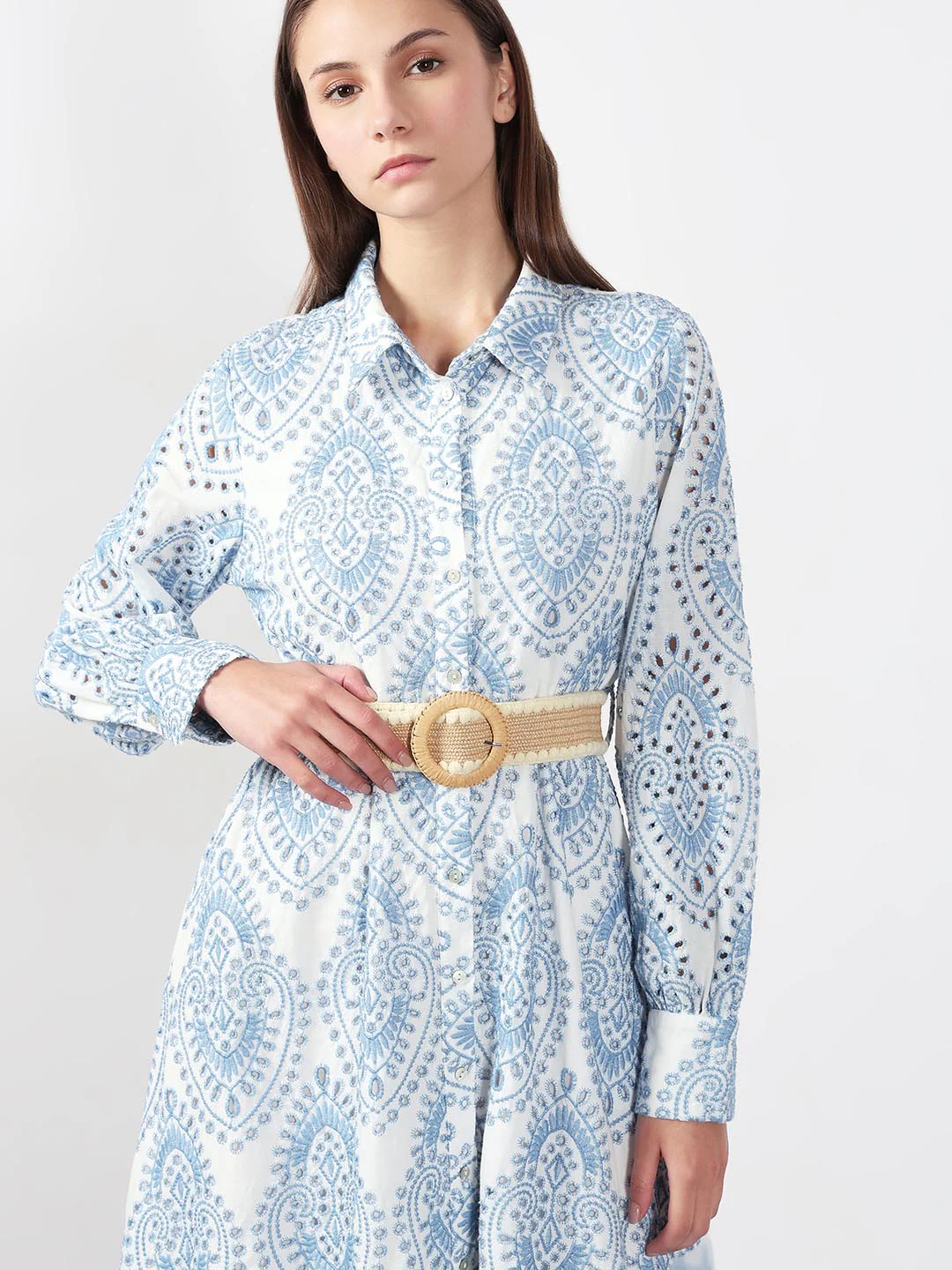 Vero Moda White Schiffli Embroidered Shirt Dress - Image 5