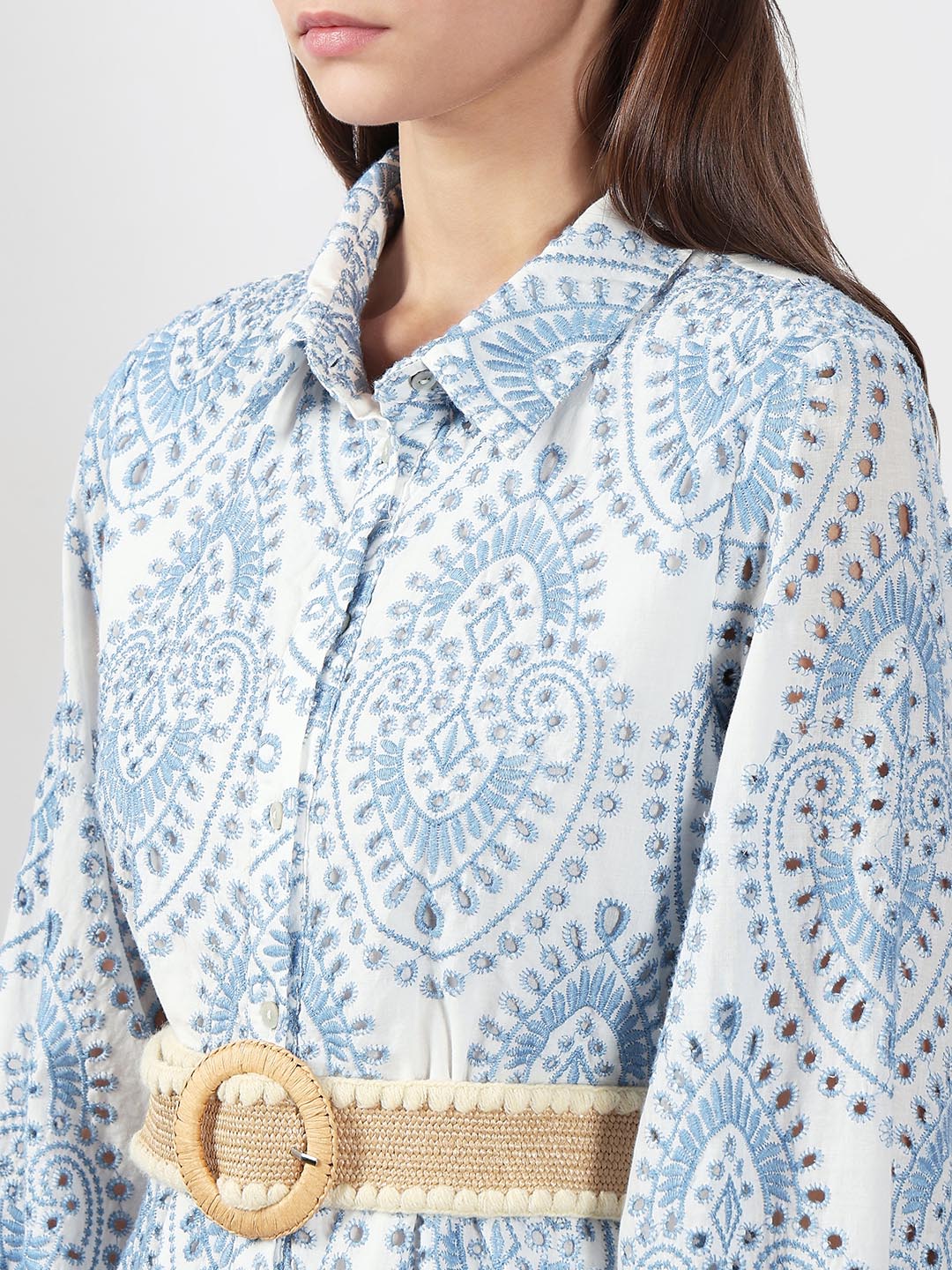 Vero Moda White Schiffli Embroidered Shirt Dress - Image 6