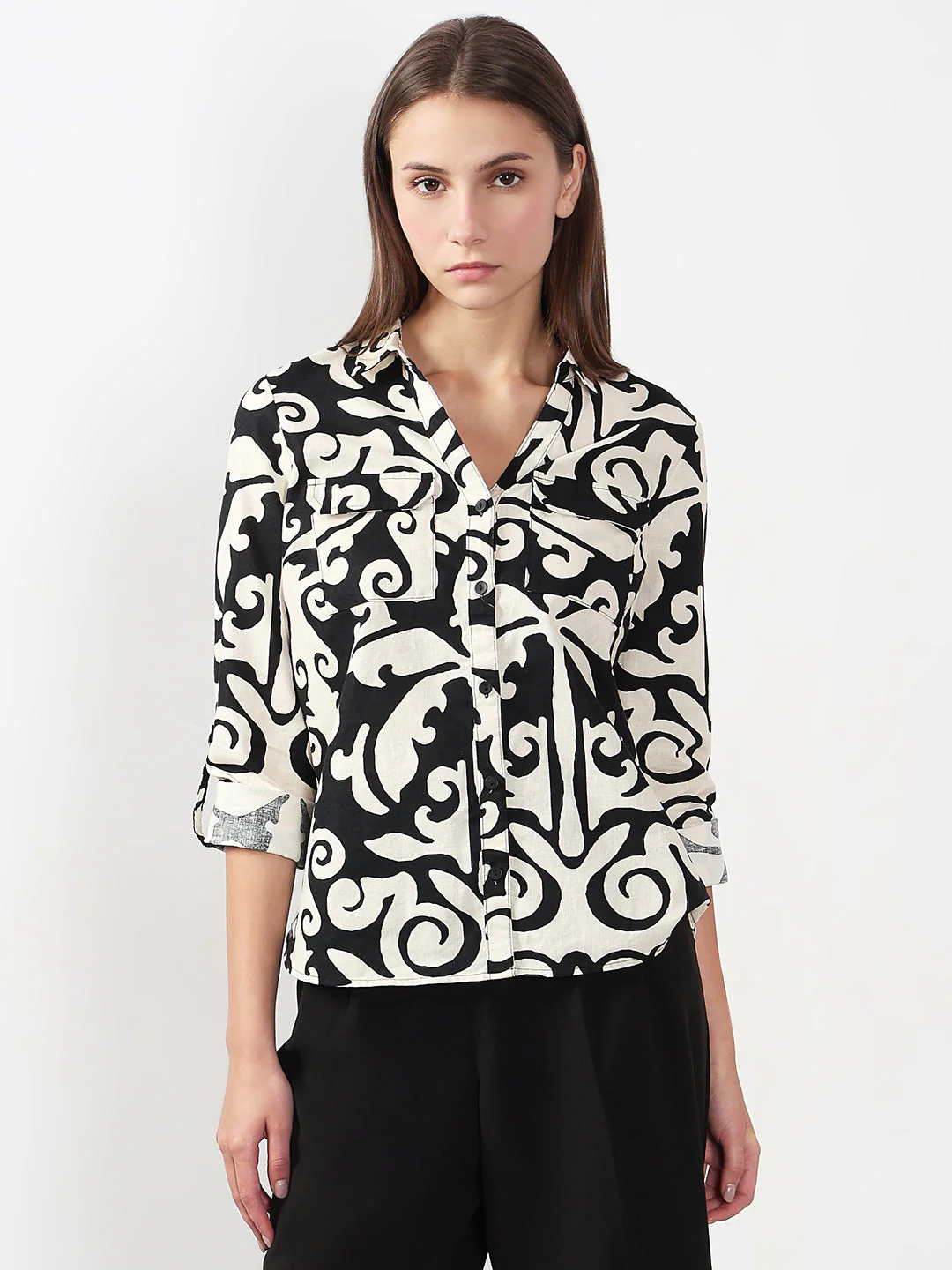 VERO MODA Black & White Printed Shirt - Image 2