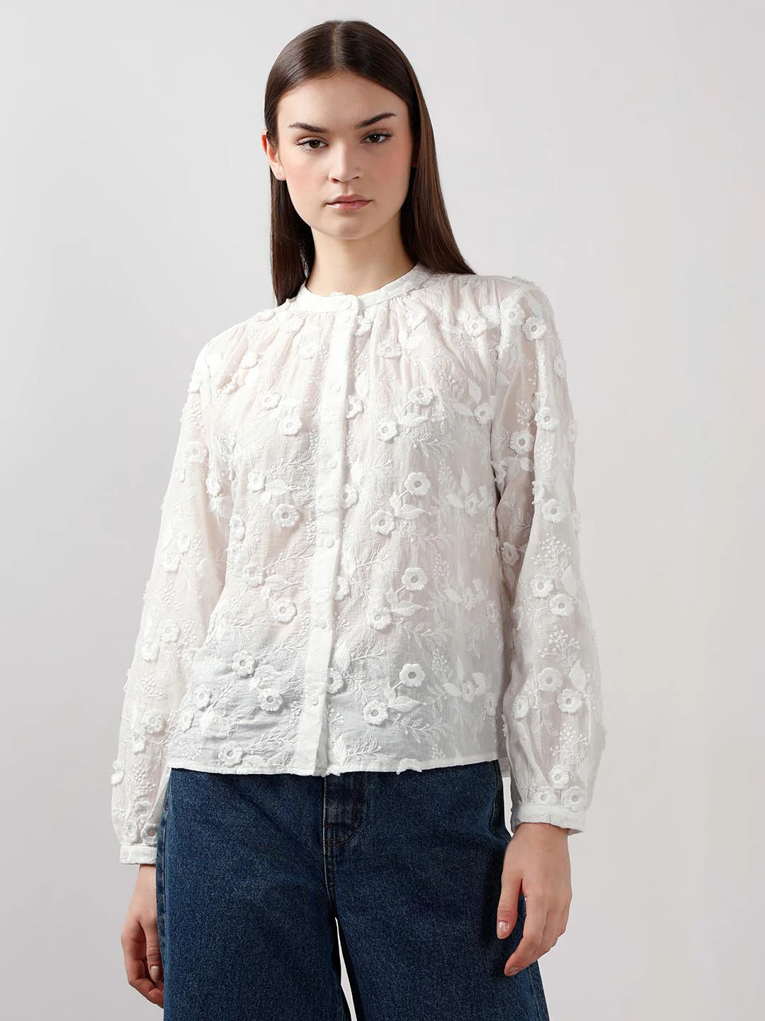 Vero Moda White 3D Embroidery Shirt - Image 2