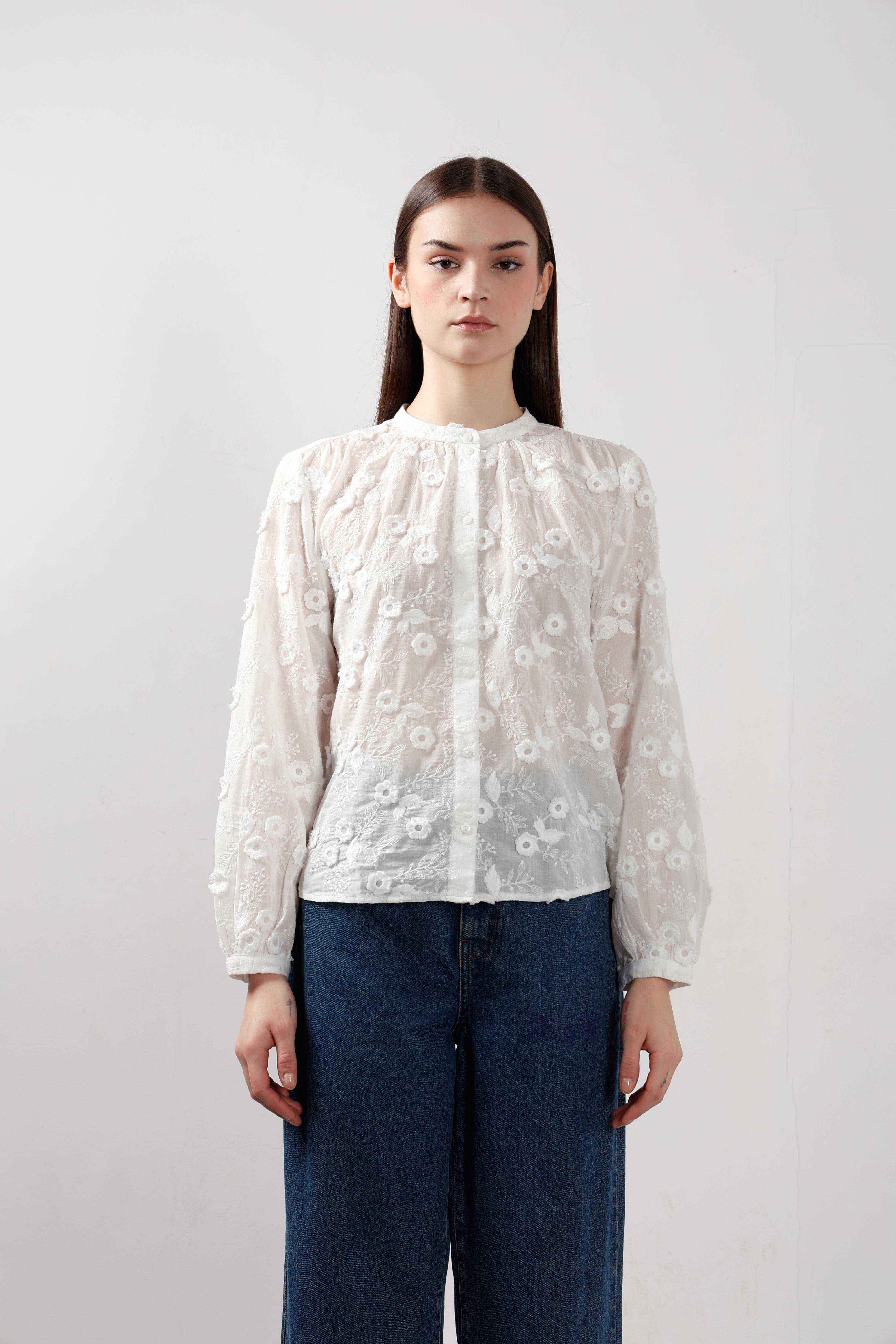 Vero Moda White 3D Embroidery Shirt - Image 9