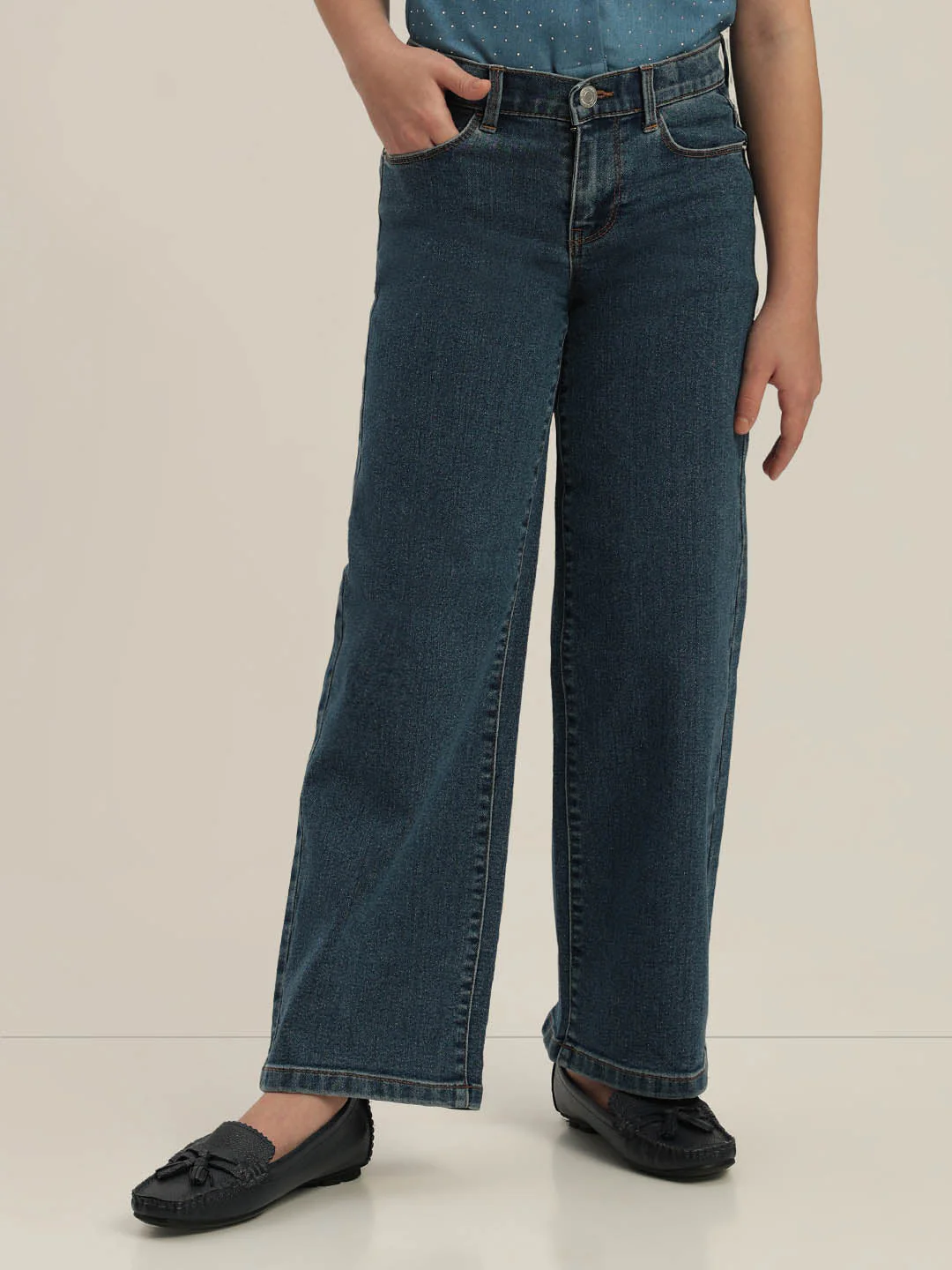 GIRLS Dark Blue Wide Leg Jeans - Image 2