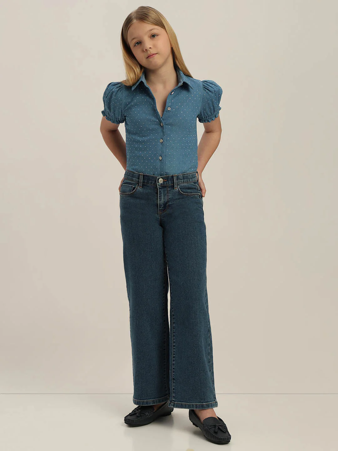 GIRLS Dark Blue Wide Leg Jeans - Image 5