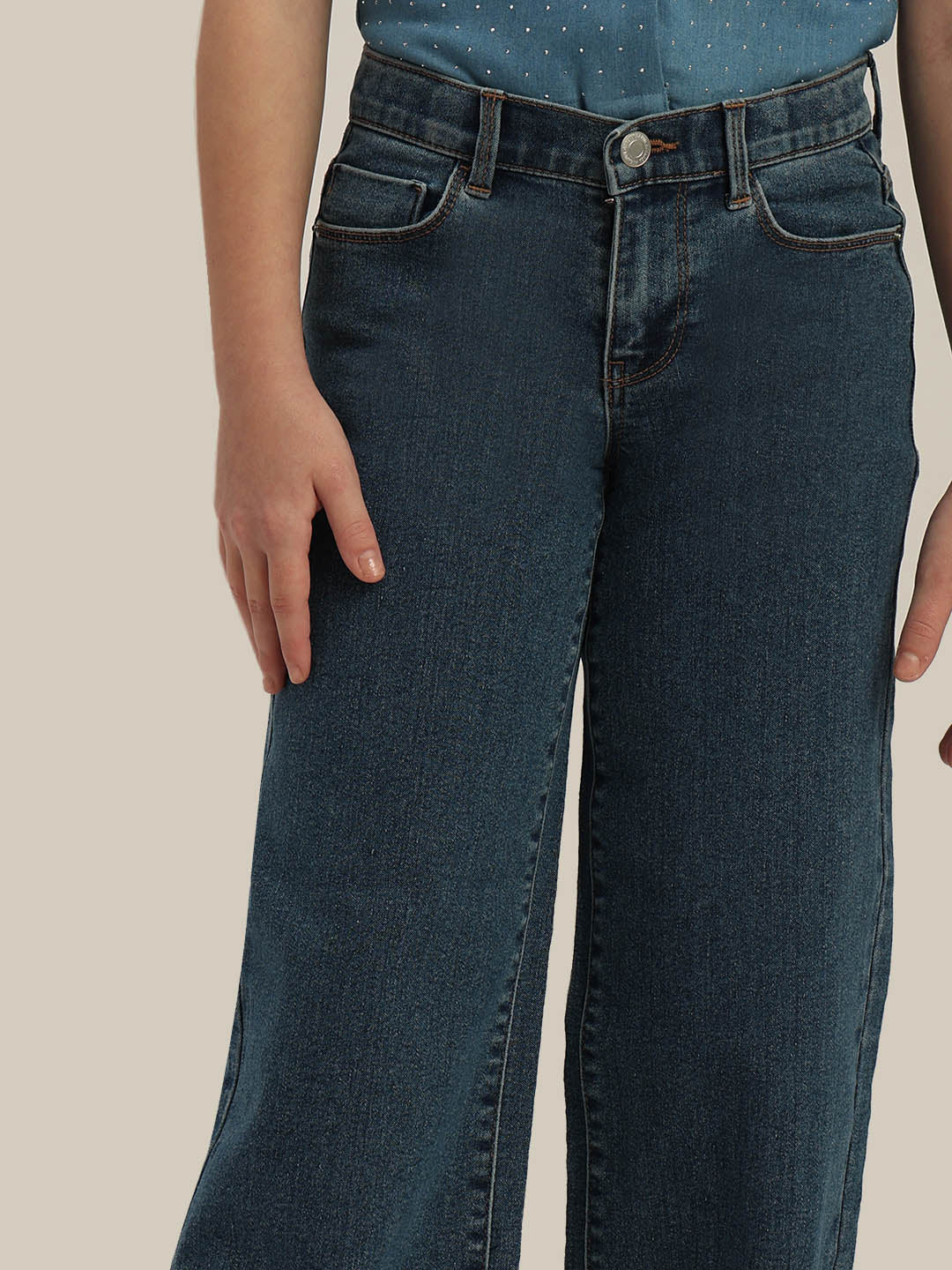 GIRLS Dark Blue Wide Leg Jeans - Image 6