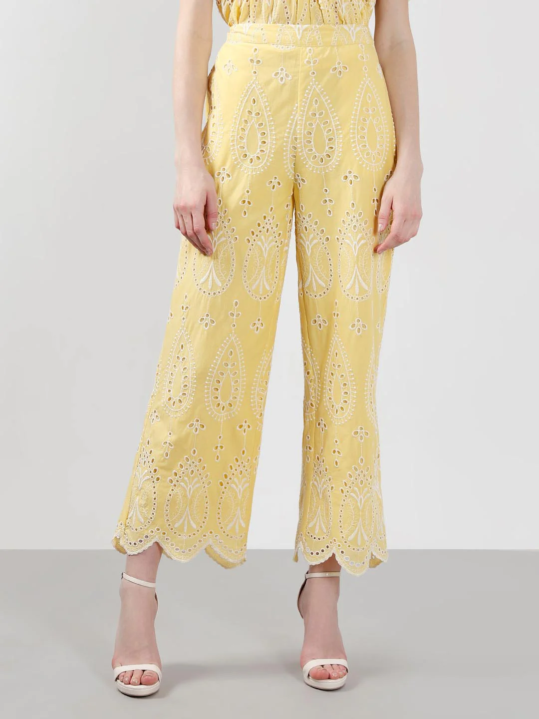 Vero Moda Yellow Schiffli Embroidered Pant - Image 2