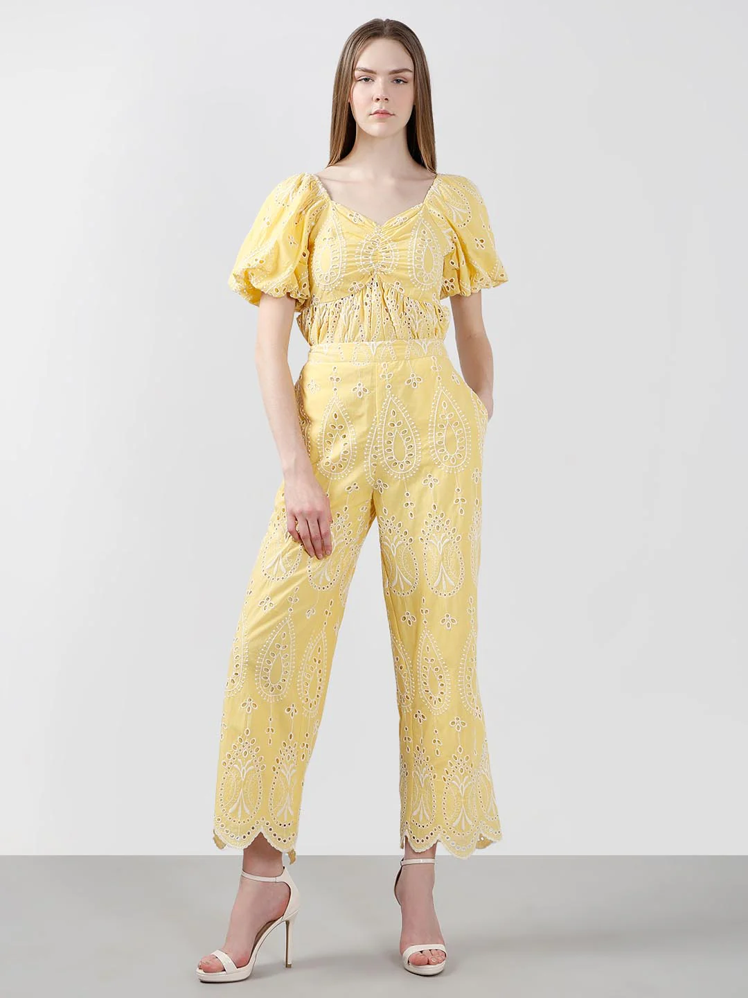 Vero Moda Yellow Schiffli Embroidered Pant - Image 5