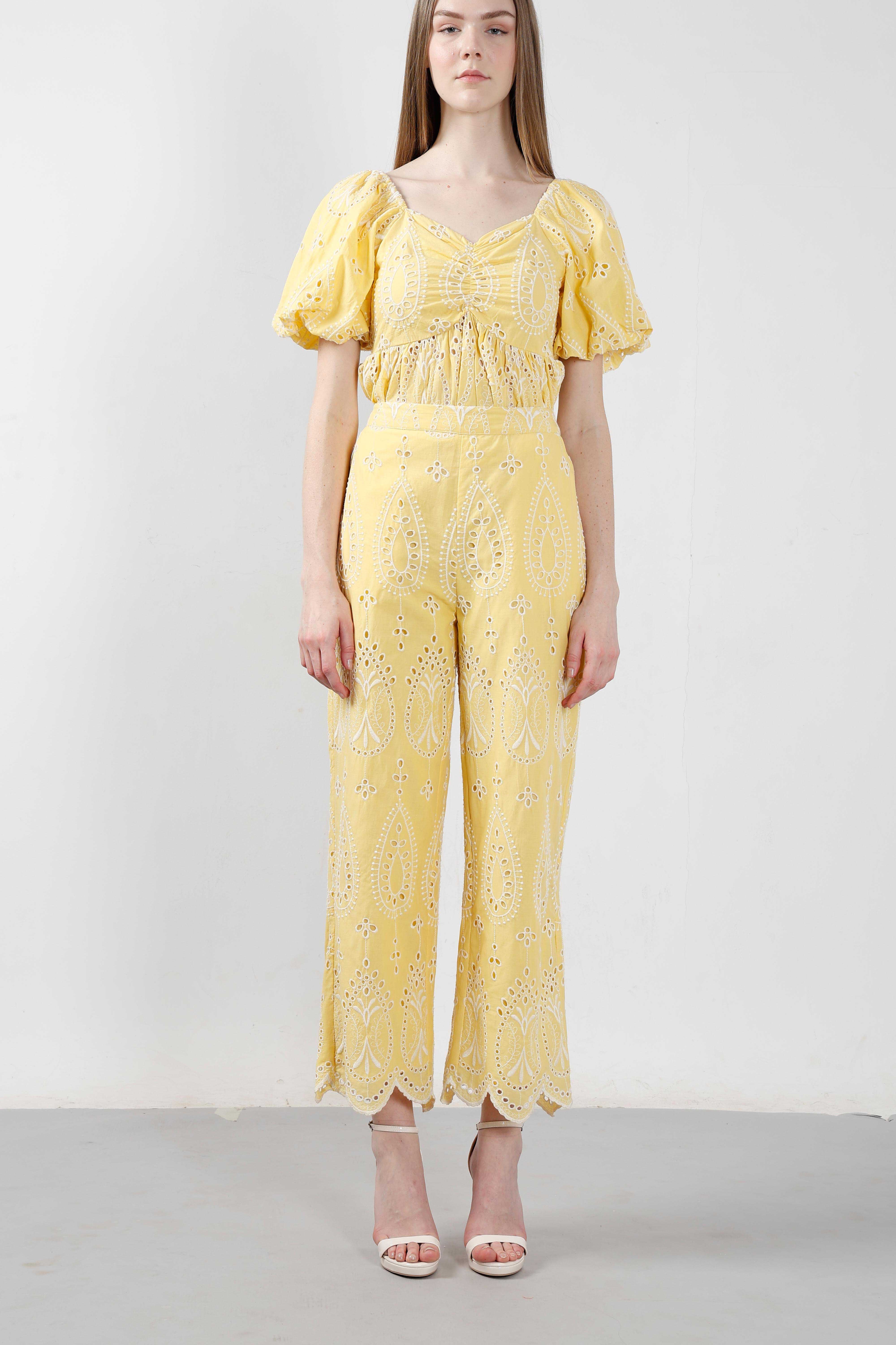 Vero Moda Yellow Schiffli Embroidered Pant - Image 9