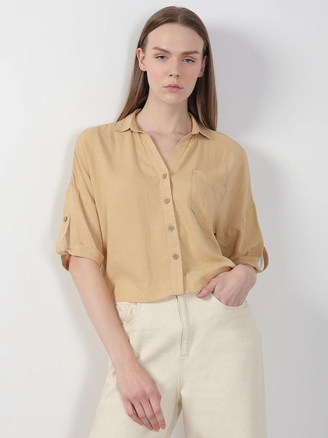 VERO MODA Beige Short Sleeves Shirt - Image 2