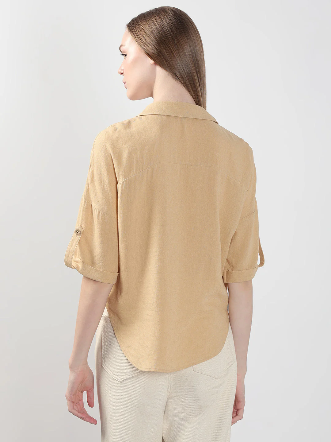VERO MODA Beige Short Sleeves Shirt - Image 4