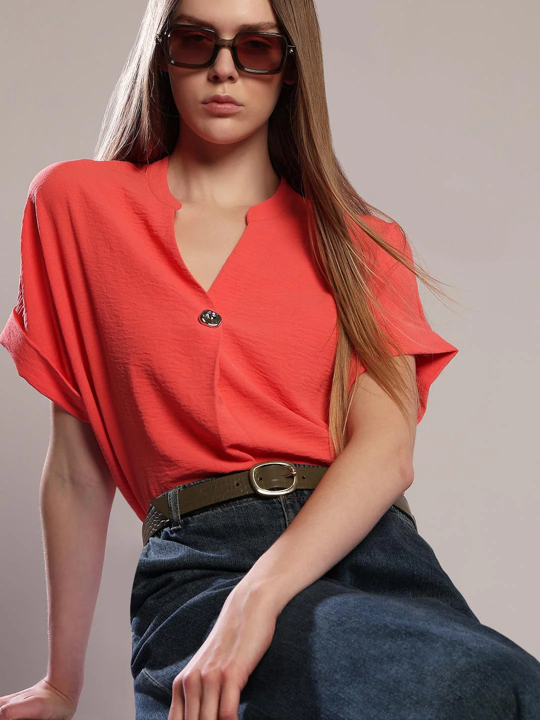 Coral Pink Short Sleeves Top