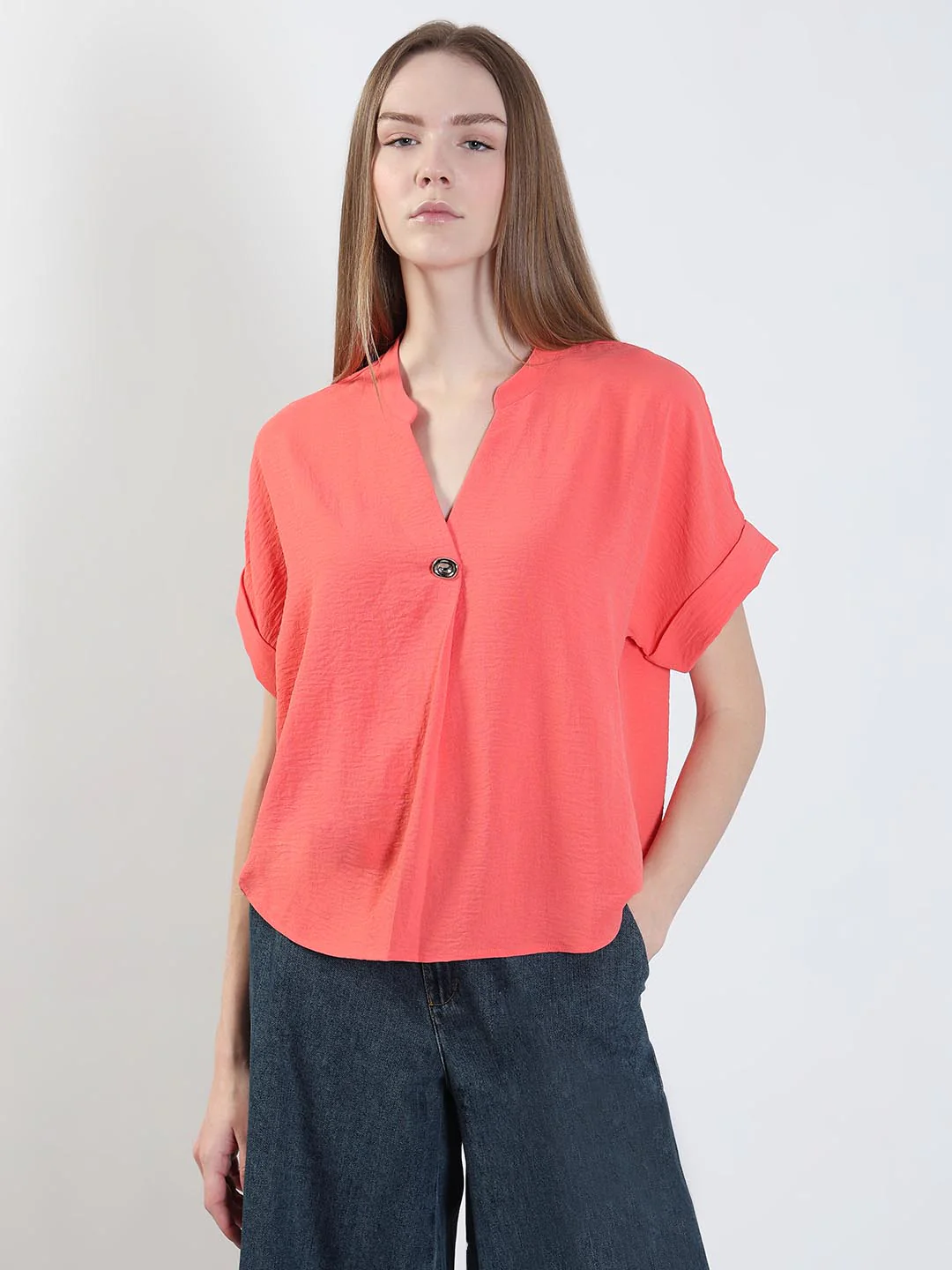 Coral Pink Short Sleeves Top - Image 2
