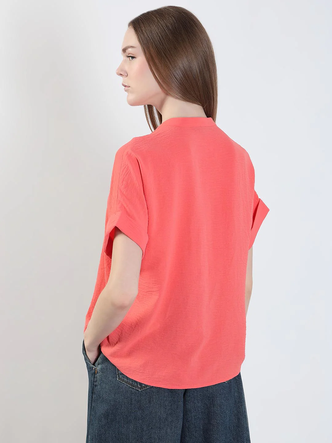 Coral Pink Short Sleeves Top - Image 3