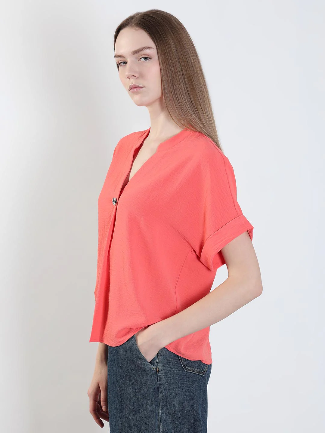Coral Pink Short Sleeves Top - Image 4