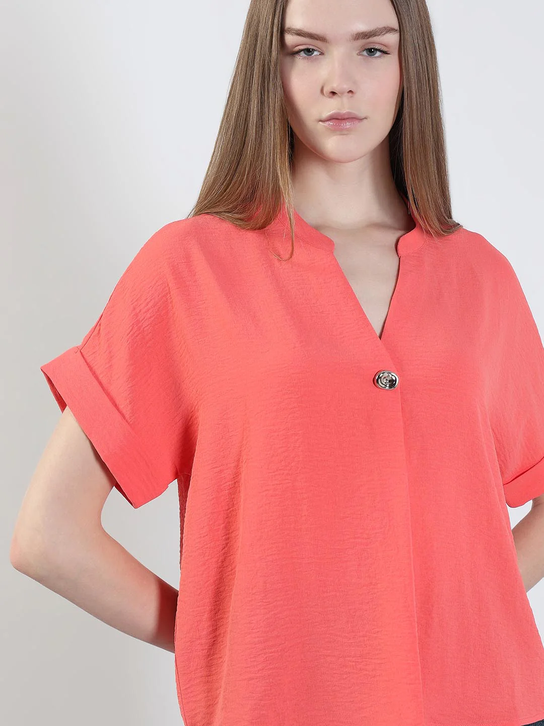 Coral Pink Short Sleeves Top - Image 6