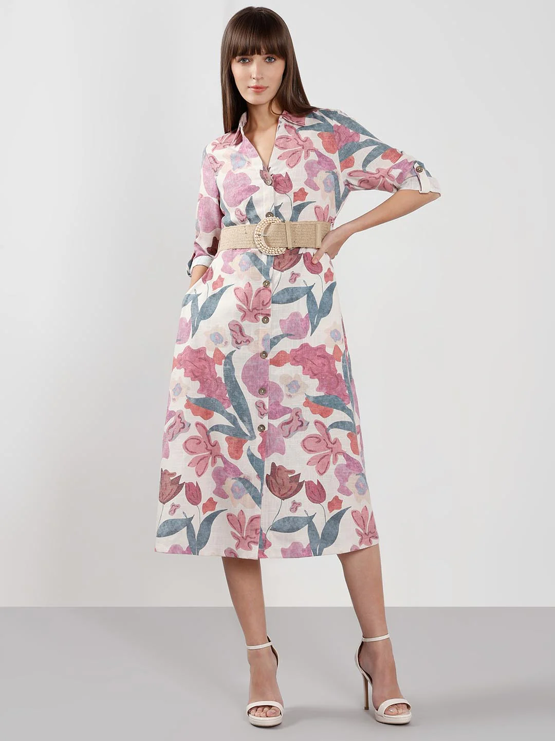 Vero Moda Pink Floral Print Shirt Dress - Image 2