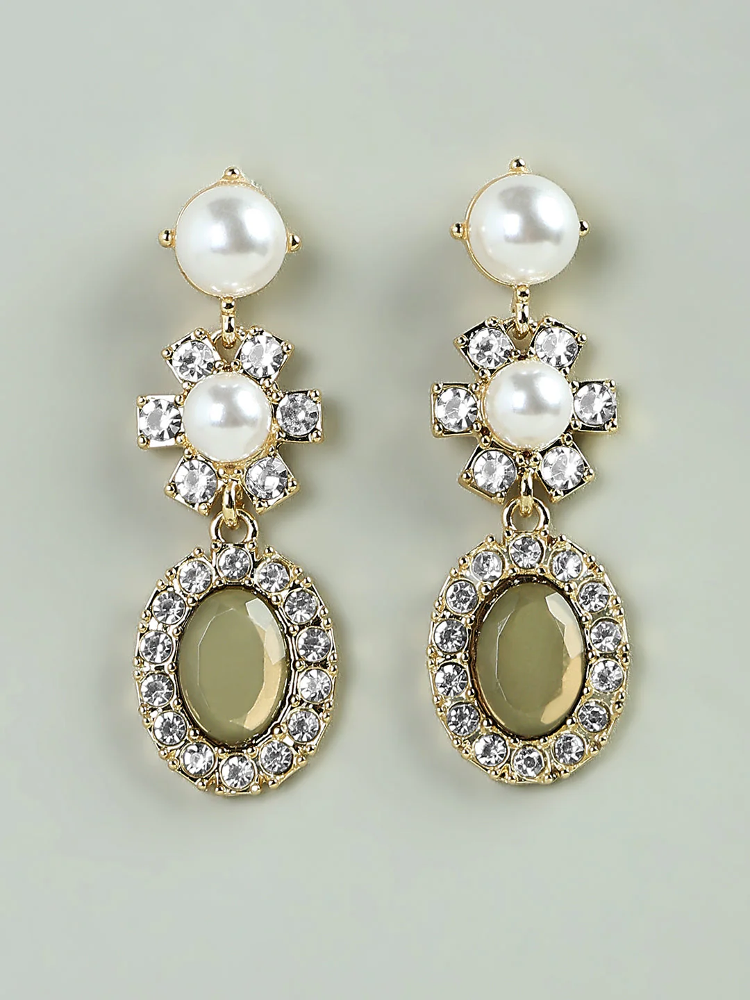 Golden Pearl & Crystal Drop Earrings - Image 2