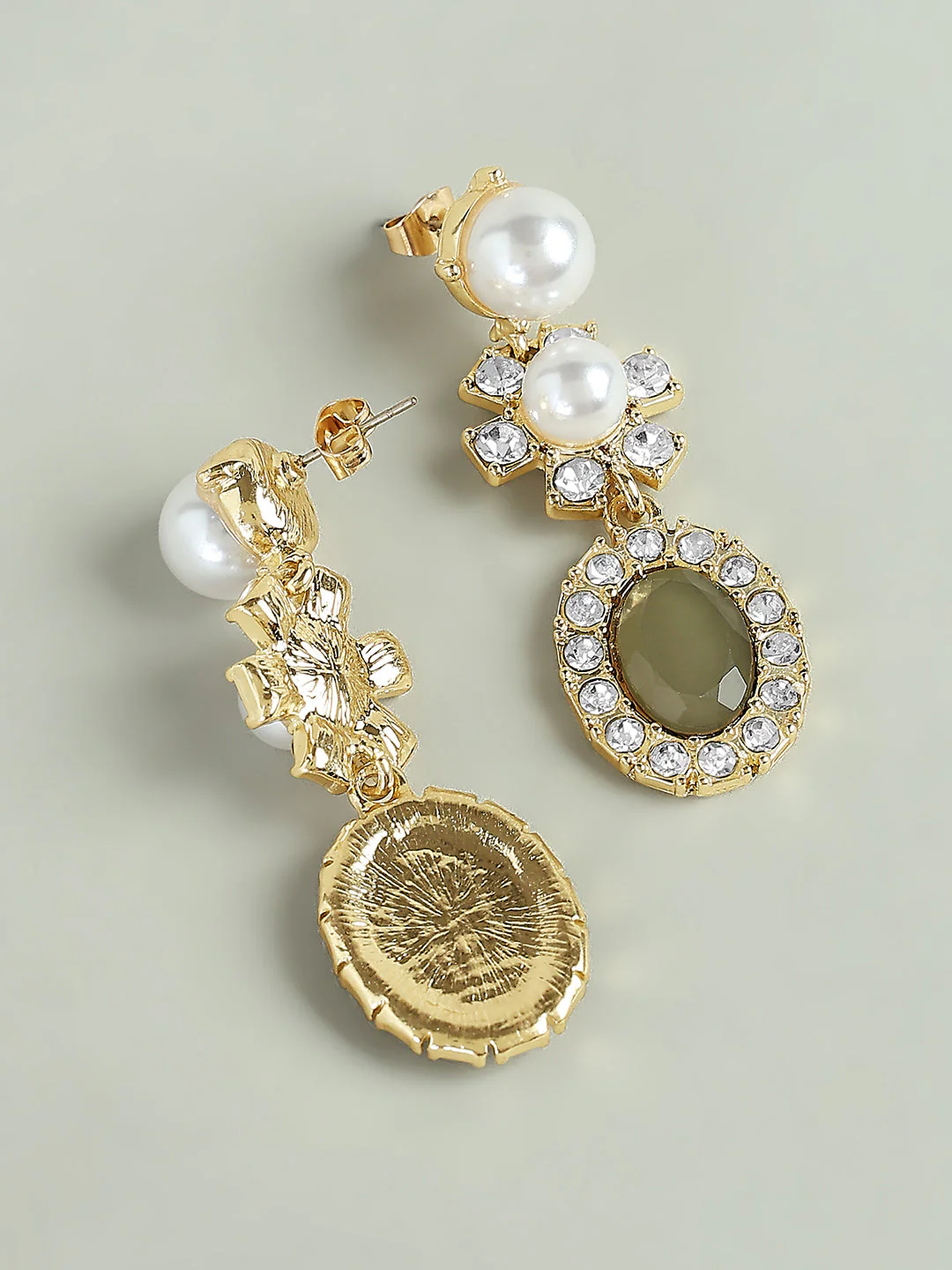 Golden Pearl & Crystal Drop Earrings - Image 3