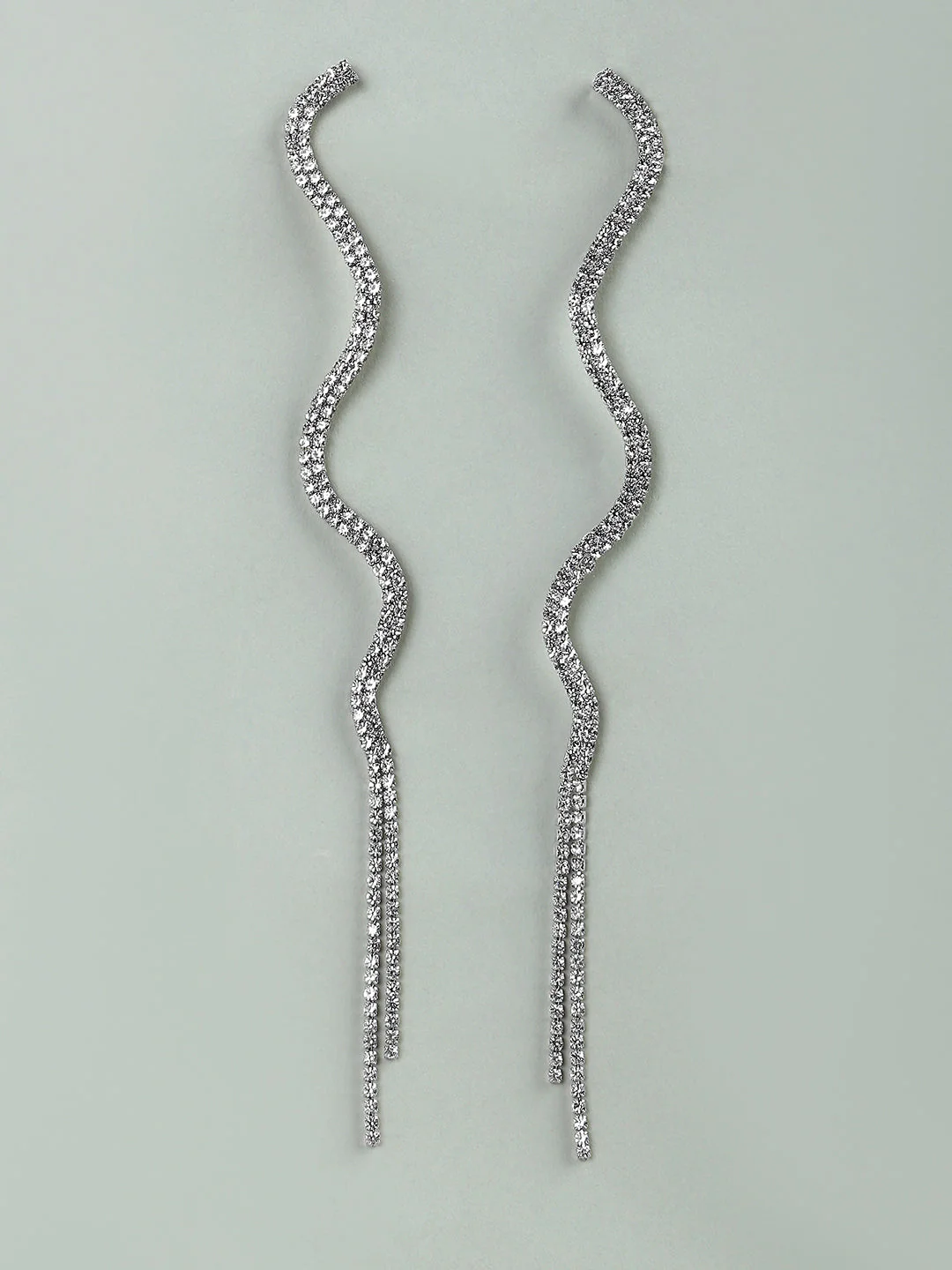 Silver Rhinestone Drop Earrings - Image 2