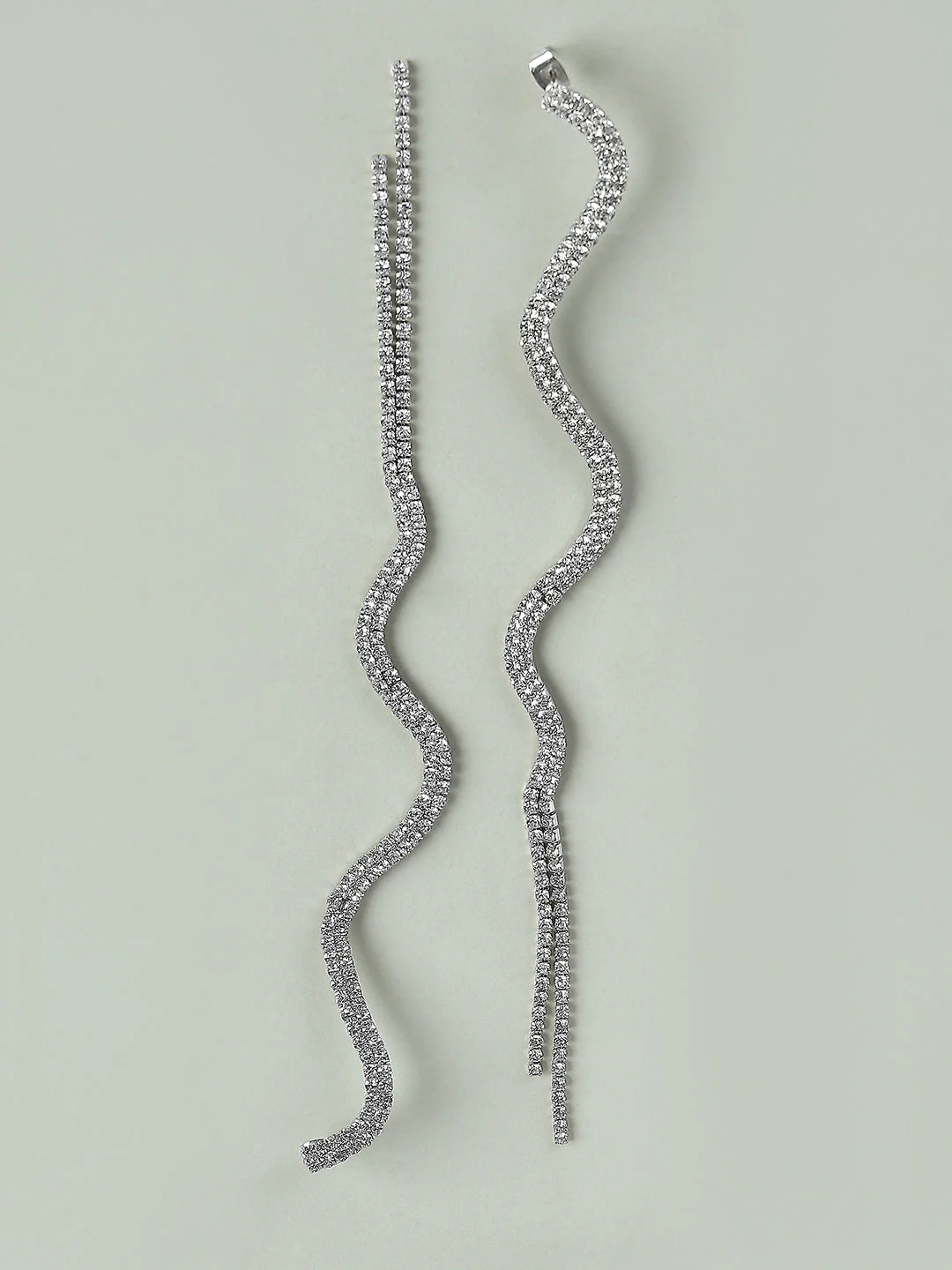 Silver Rhinestone Drop Earrings - Image 3