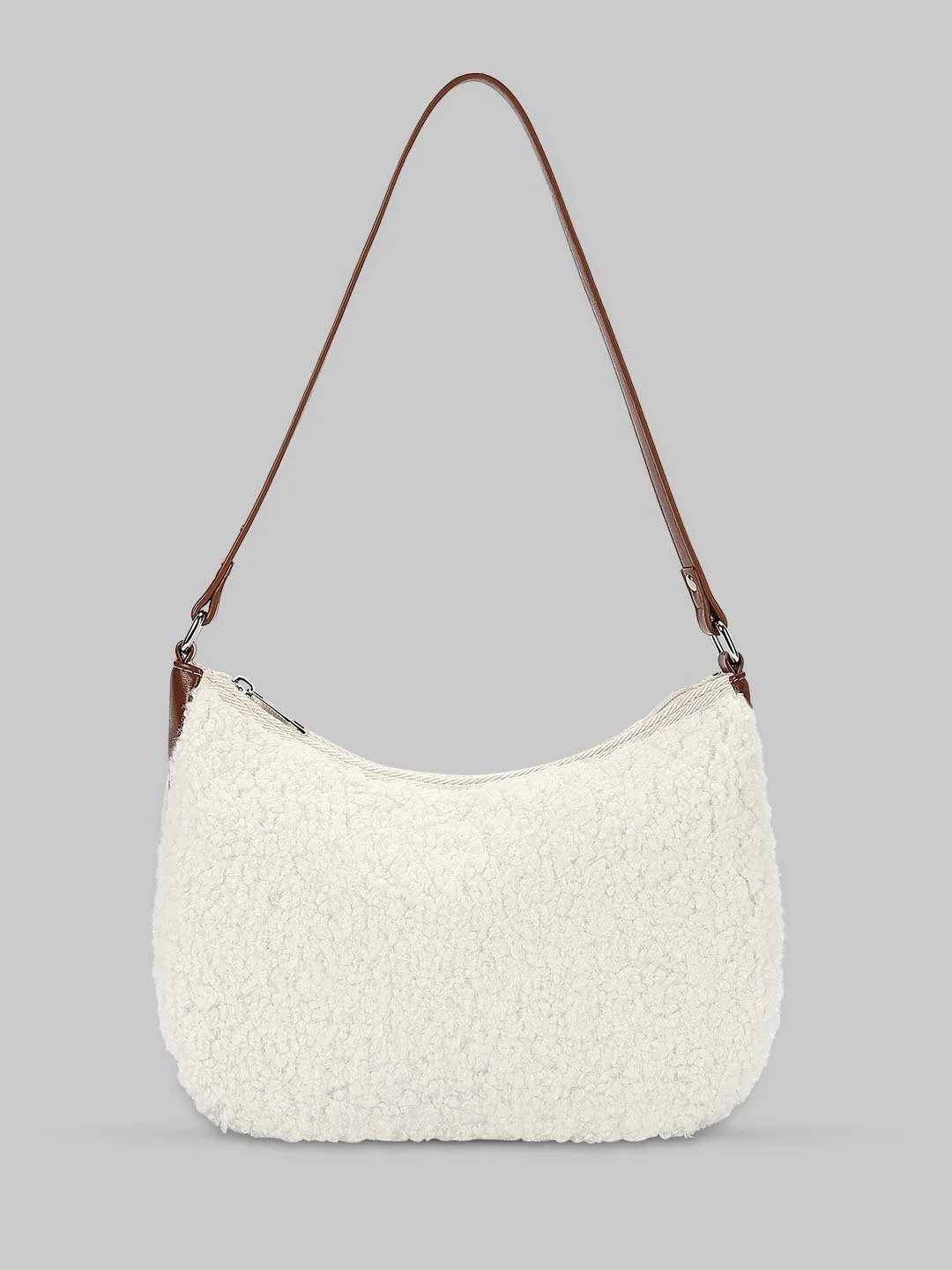 White Textured Shoulder Bag - Image 2