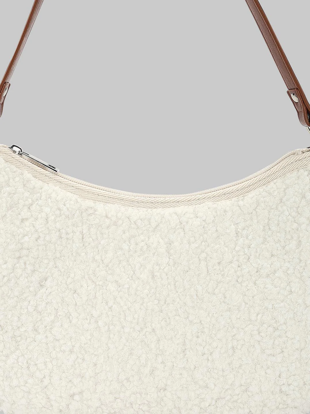 White Textured Shoulder Bag - Image 5