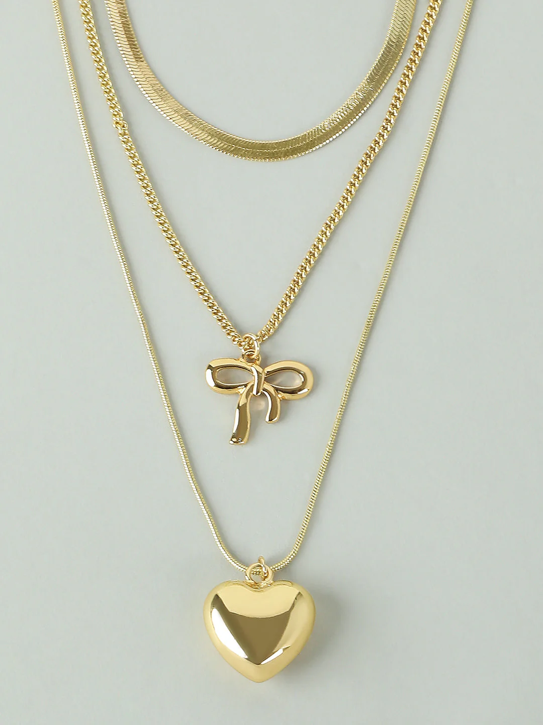 Bow & Heart Layered Necklace - Image 3