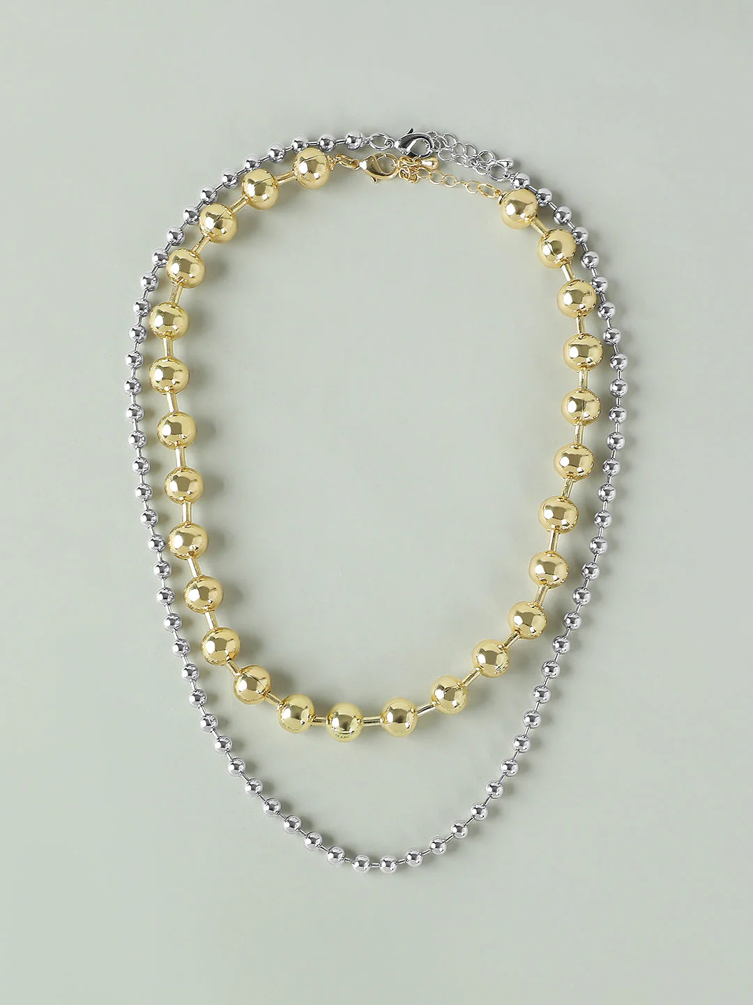 Gold & Silver Bead Layered Necklace - Image 2