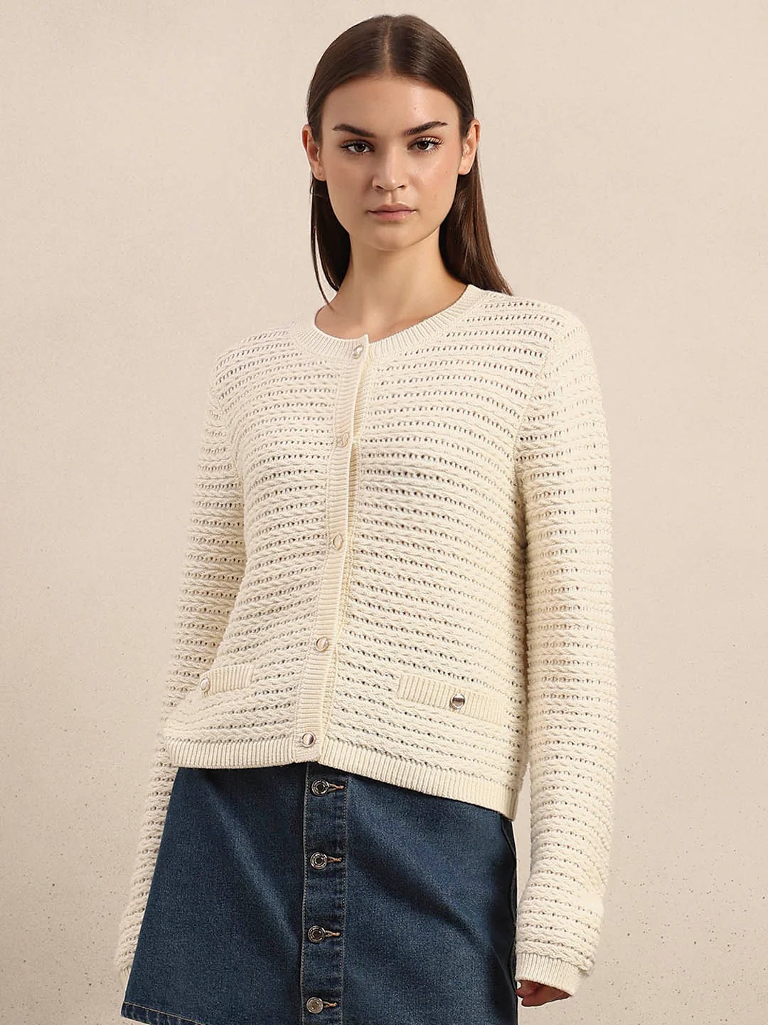 Knitted O-Neck Cardigan - Image 2
