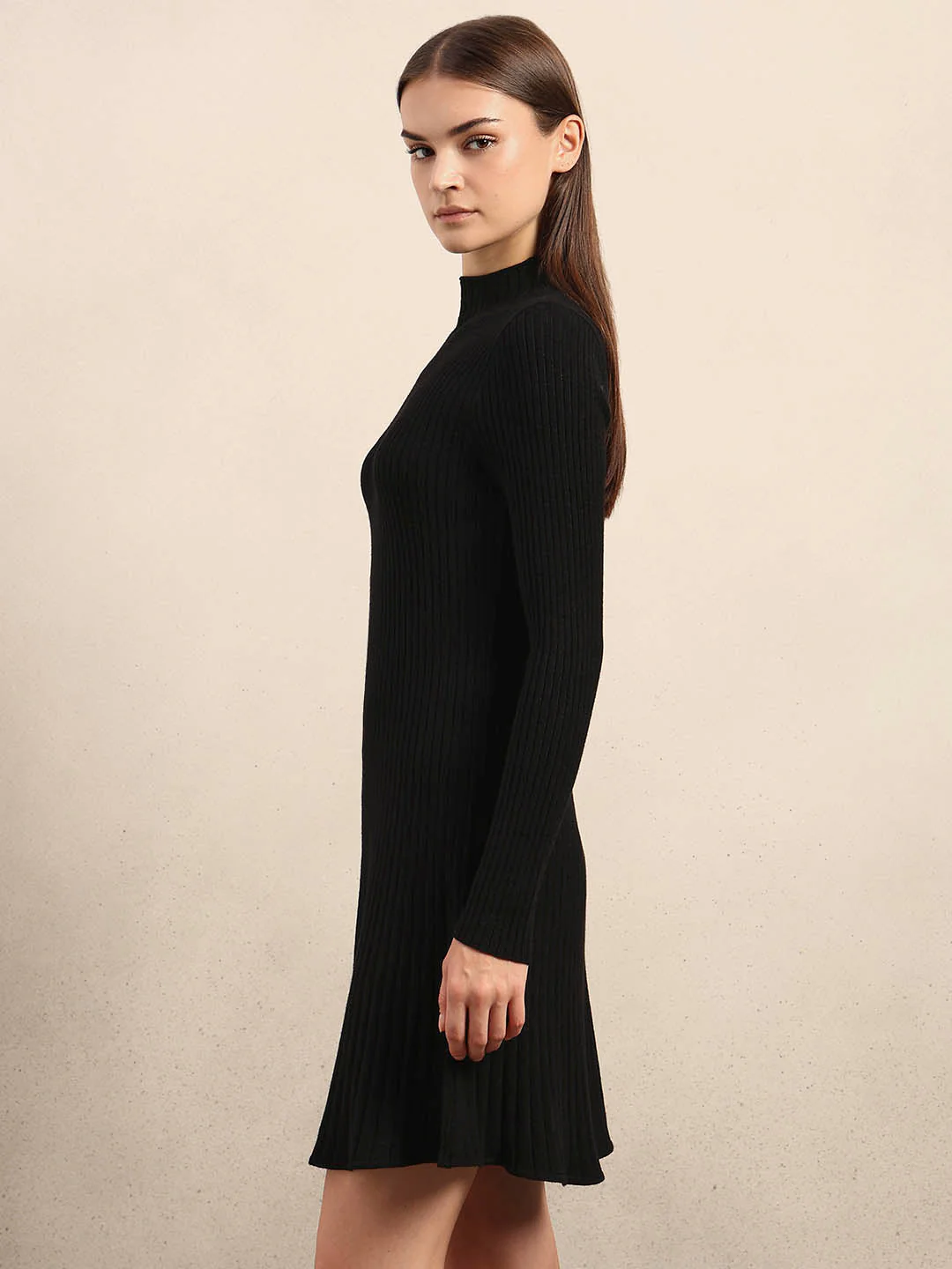 Ribbed Knitted Skater Dress - Black - Image 3