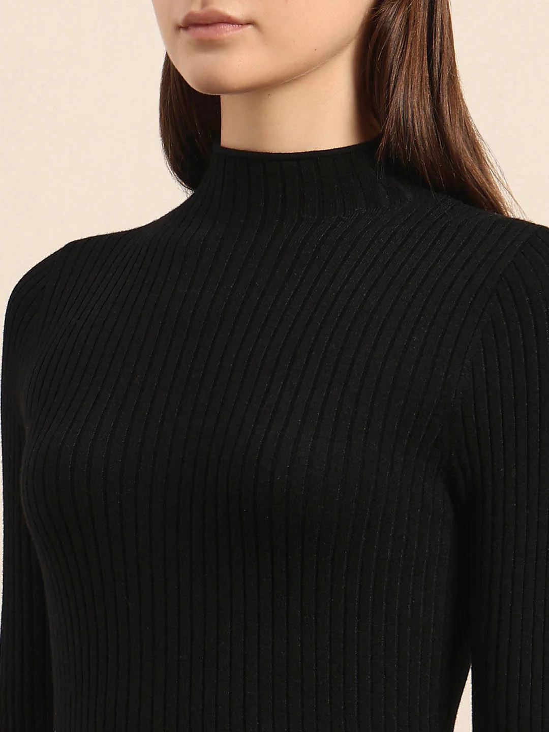 Ribbed Knitted Skater Dress - Black - Image 8