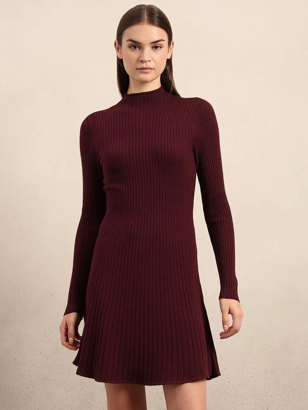 Ribbed Knitted Skater Dress - Red - Image 2