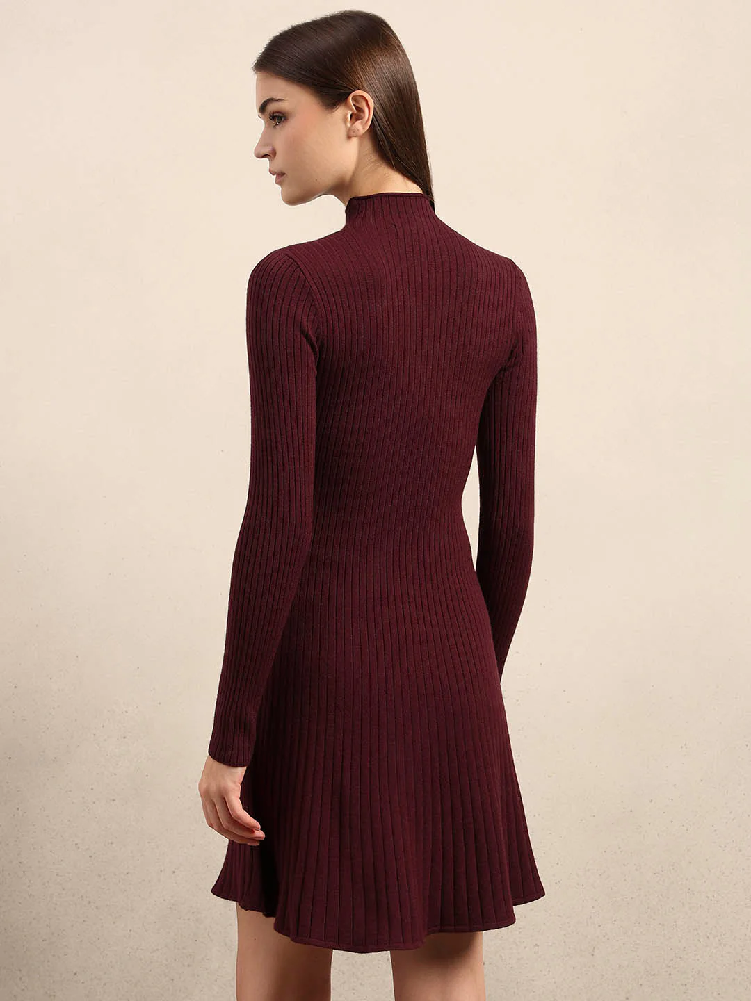 Ribbed Knitted Skater Dress - Red - Image 4