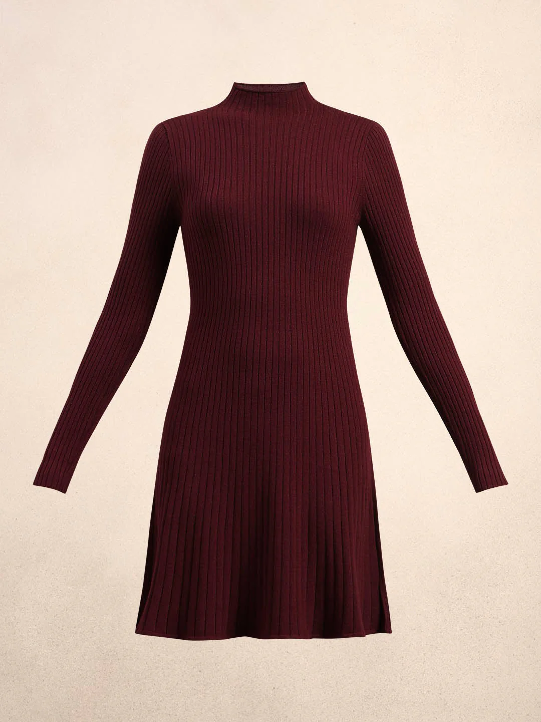 Ribbed Knitted Skater Dress - Red - Image 7