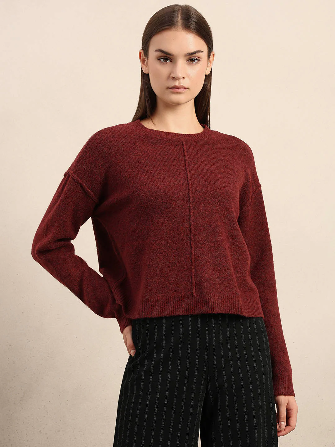 O-Neck Knitted Pullover - Red - Image 2