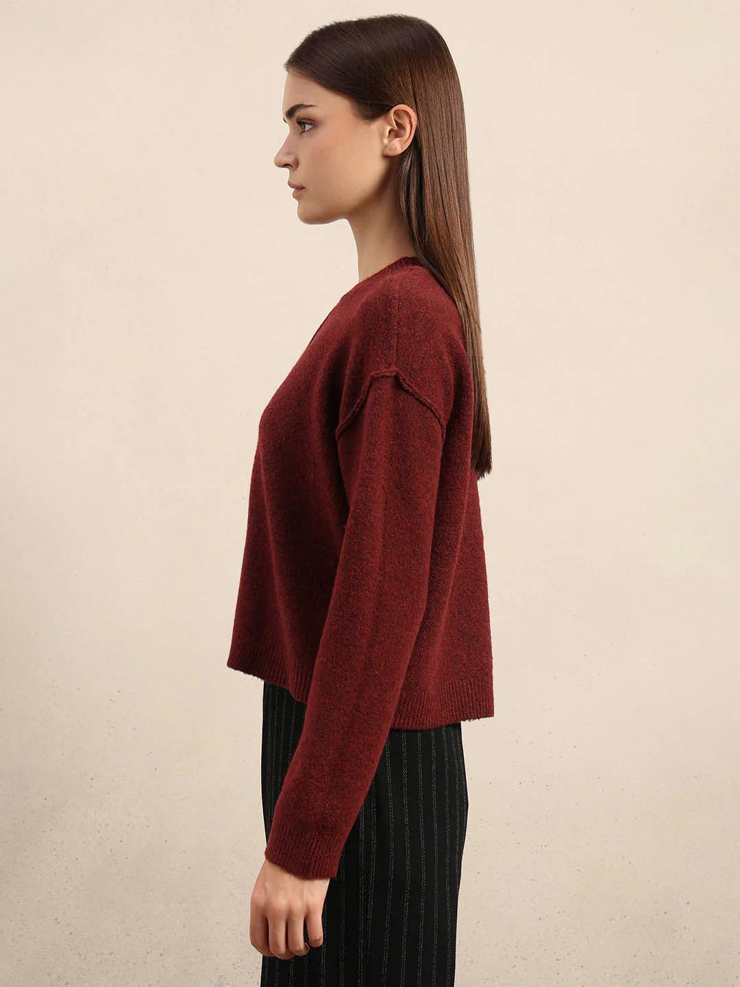 O-Neck Knitted Pullover - Red - Image 3