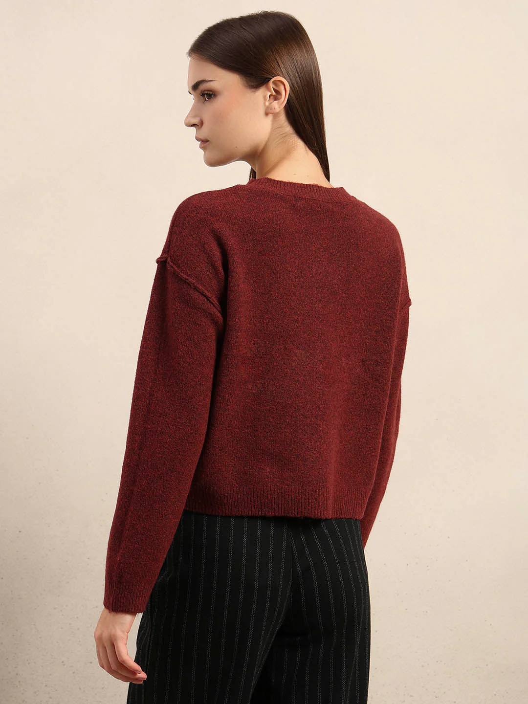 O-Neck Knitted Pullover - Red - Image 4