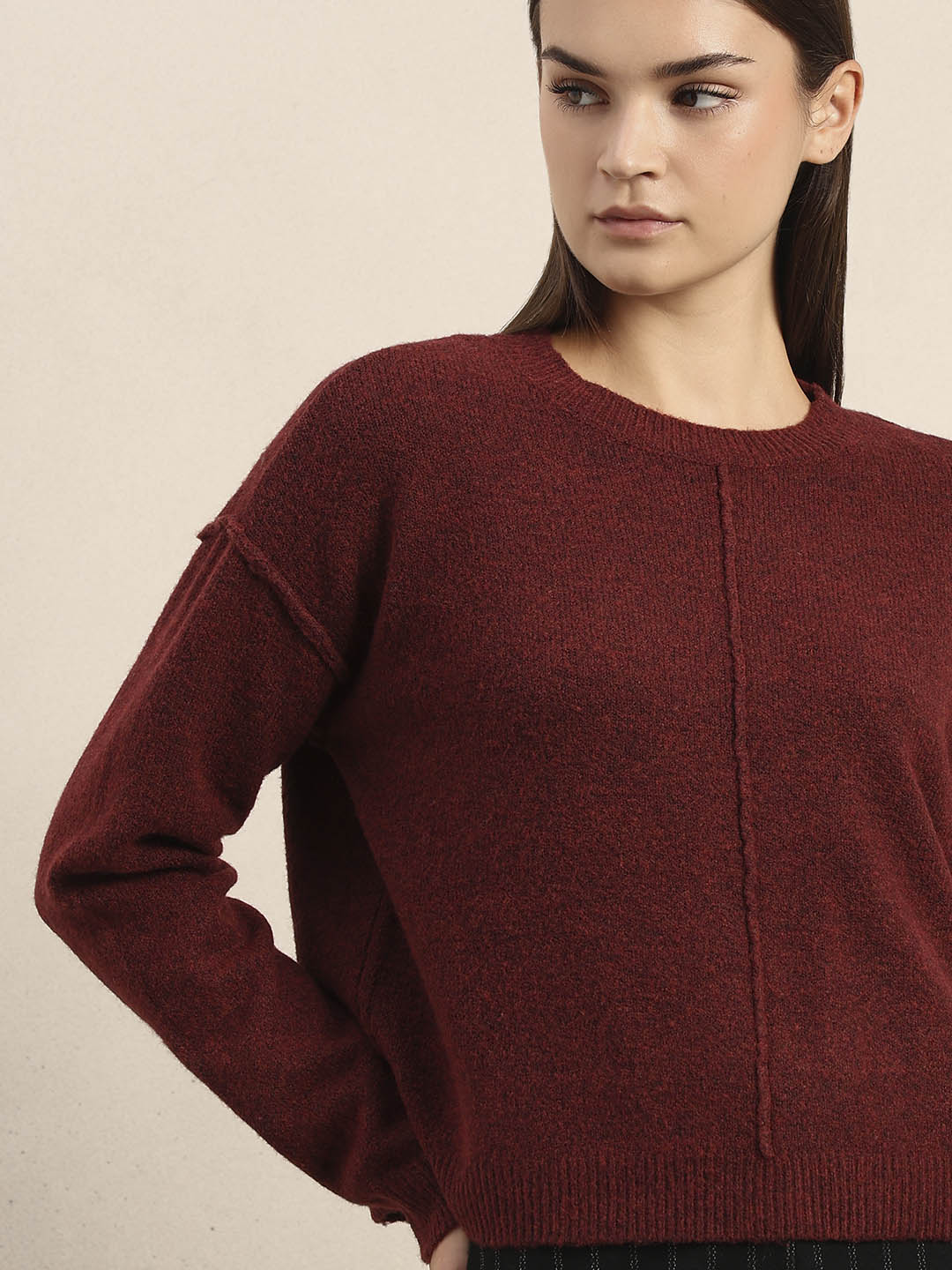 O-Neck Knitted Pullover - Red - Image 6