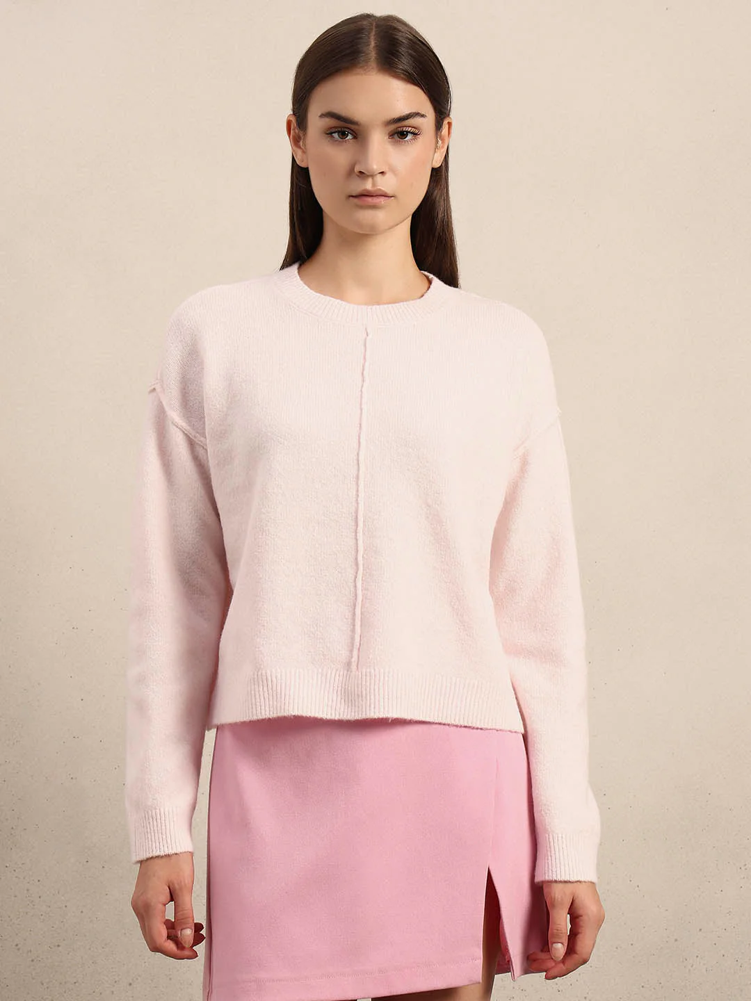 O-Neck Knitted Pullover - Light Pink - Image 2