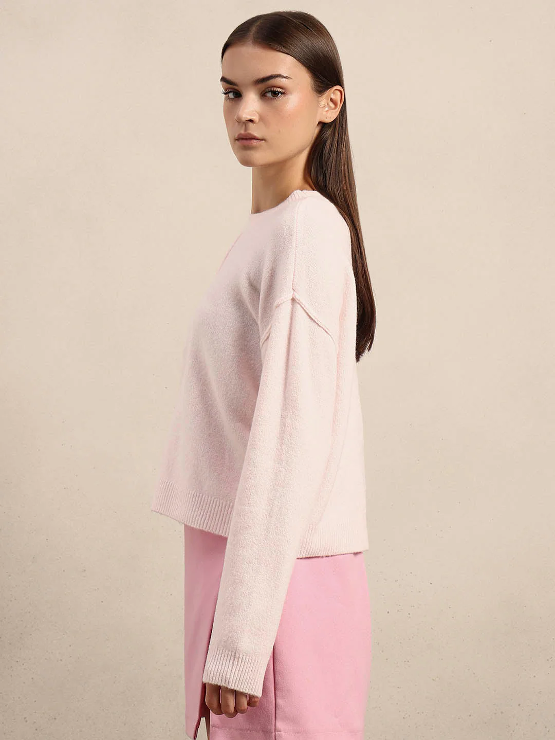 O-Neck Knitted Pullover - Light Pink - Image 3