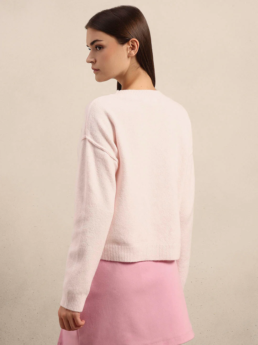 O-Neck Knitted Pullover - Light Pink - Image 4