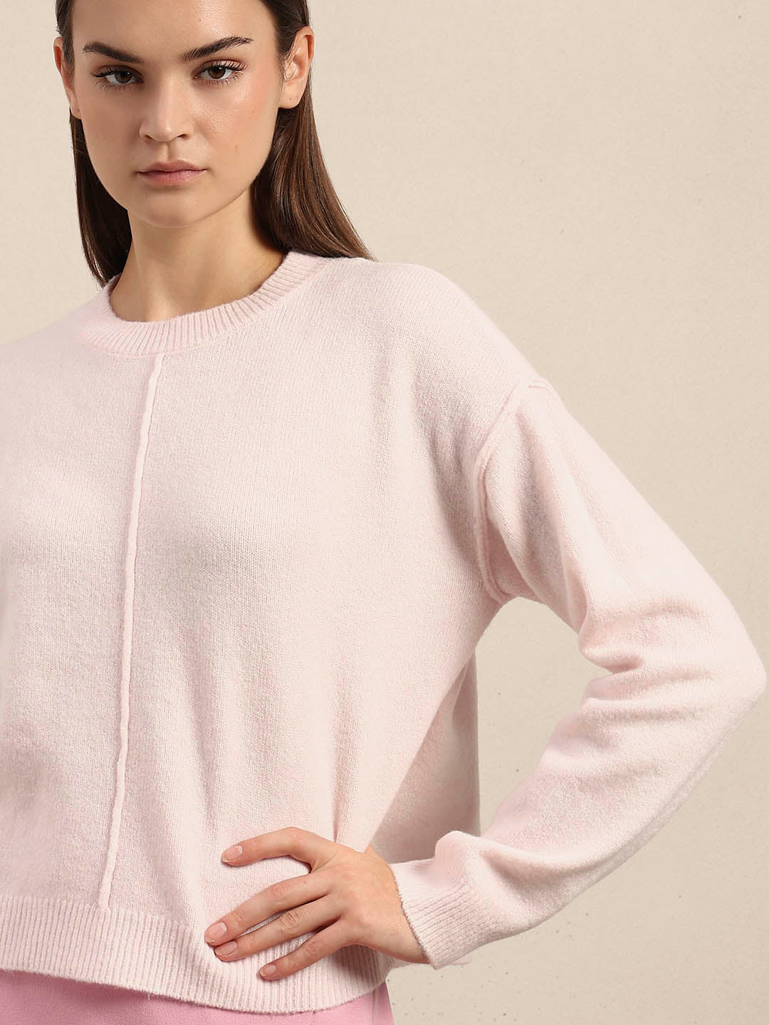 O-Neck Knitted Pullover - Light Pink - Image 6