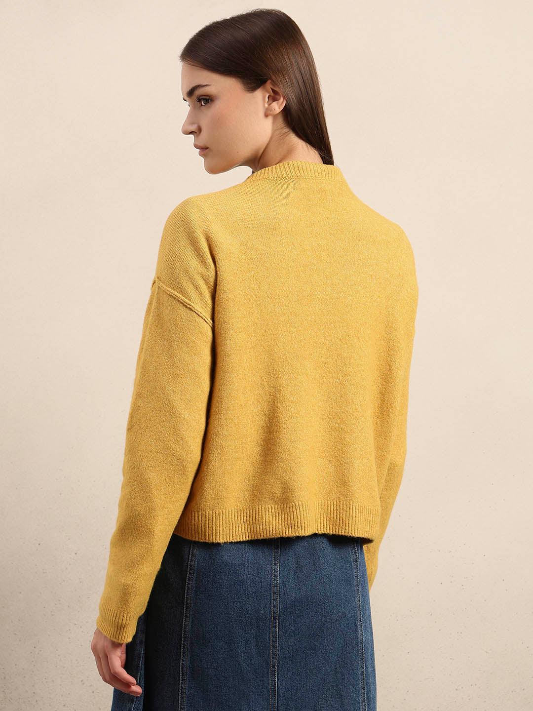 O-Neck Knitted Pullover - Mustard - Image 4
