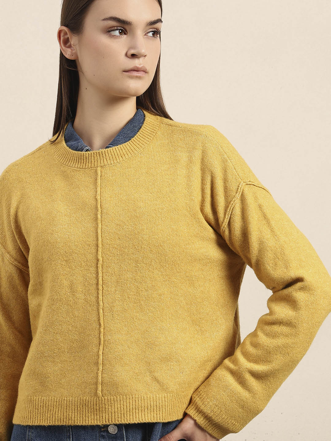 O-Neck Knitted Pullover - Mustard - Image 6