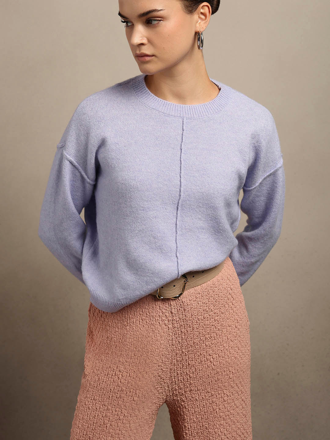 O-Neck Knitted Pullover - Lavender