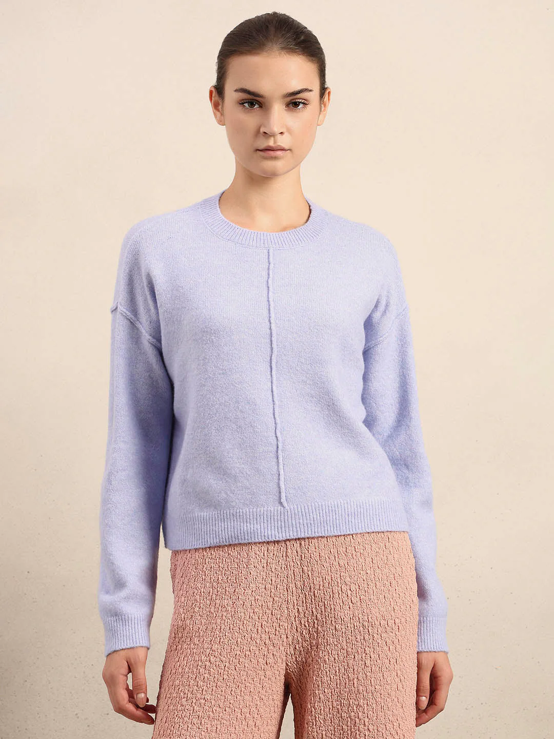 O-Neck Knitted Pullover - Lavender - Image 2
