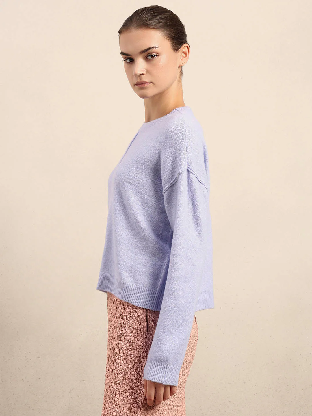 O-Neck Knitted Pullover - Lavender - Image 3