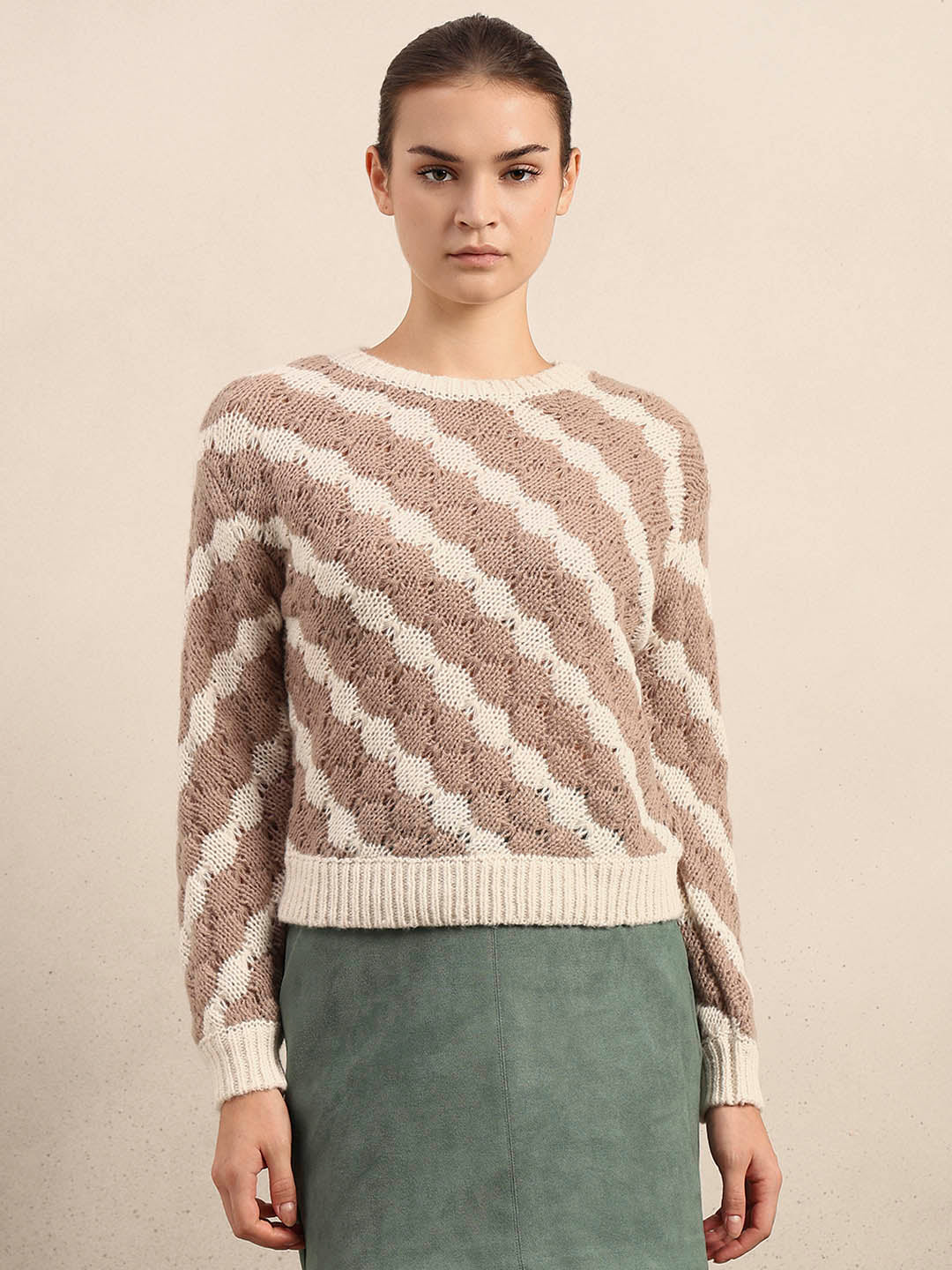 Striped Knit O-Neck Pullover - Image 2