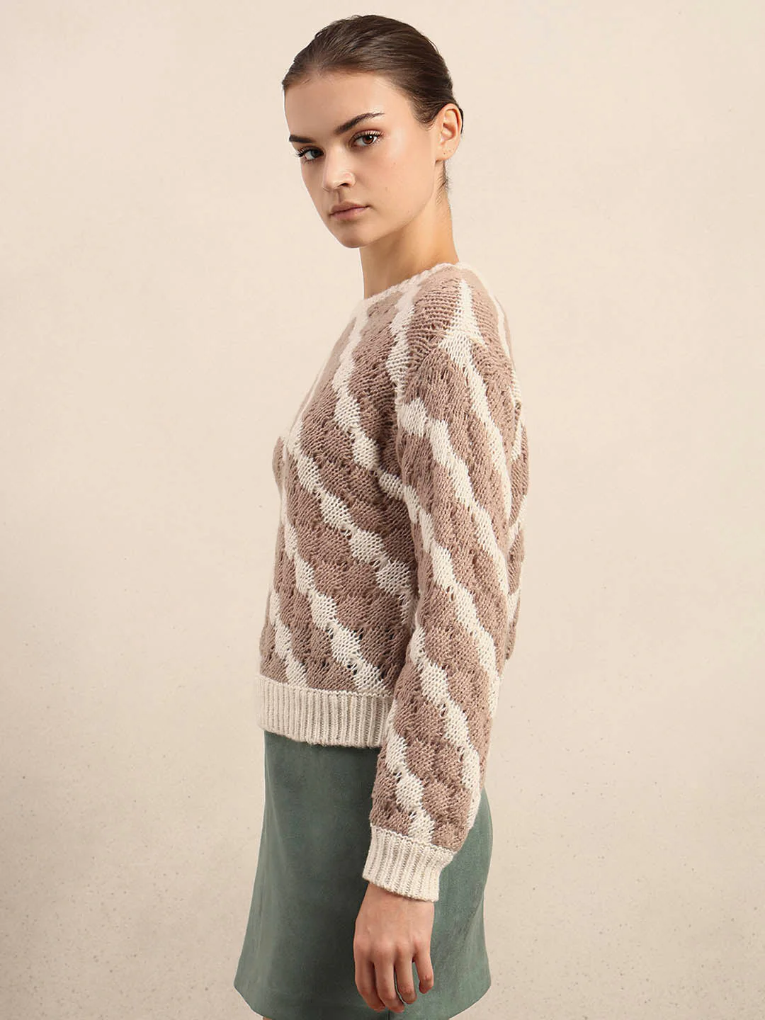 Striped Knit O-Neck Pullover - Image 3